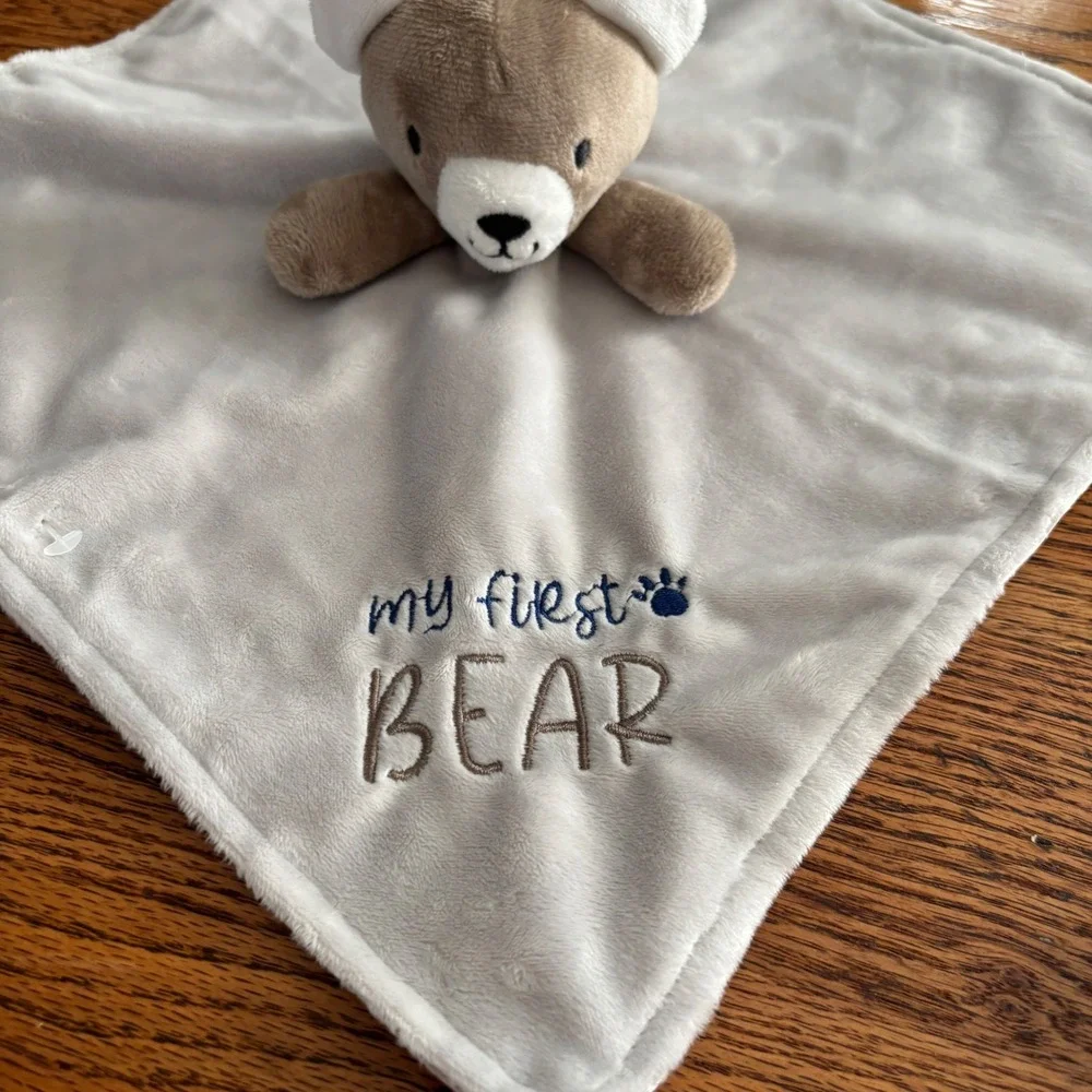 Baby Starters My First Bear Security Blanket Lovey Gray Brown Satin Back A50598